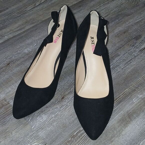 JustFab Carletta  black suede heels pumps with bow on side  Sz 10 - Picture 1 of 7